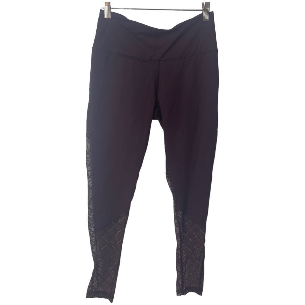 Victoria's Secret Sport Medium Knockout Leggings in Plum Mesh Gold Detail